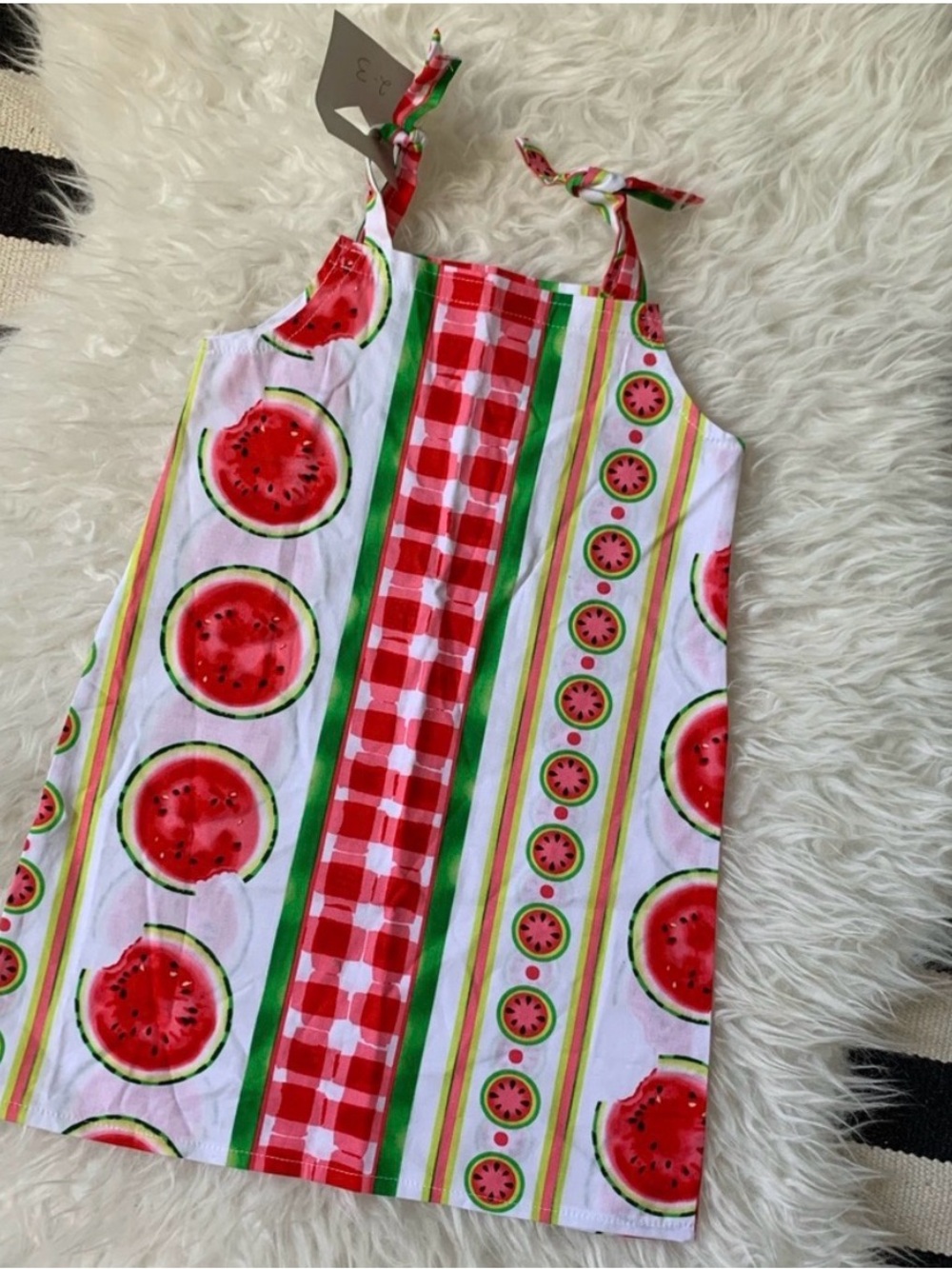 handmade girls’ dress watermelon gingham print